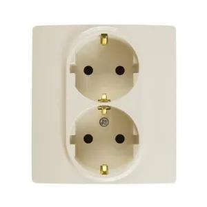 Розетка двухместная Legrand ETIKA, скрытый монтаж, с заземлением, со шторками, слон. кость, 672333