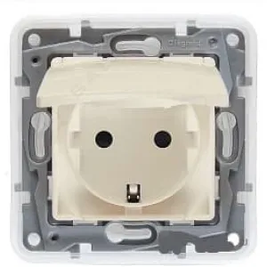Розетка Legrand ETIKA, скрытый монтаж, с заземлением, с крышкой, со шторками, бежевый, 672332