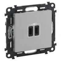 Зарядное устройство с двумя USB-разьемами тип С-С 3000мА с накладкой Legrand Life алюминий