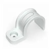 Крепеж-скоба пластиковая односторонняя для прямого монтажа белая в п/э д25 (50/450 уп/кор) Промрукав