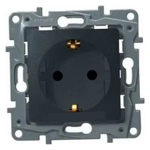 Розетка Legrand ETIKA, скрытый монтаж, с заземлением, со шторками, антрацит, 672622