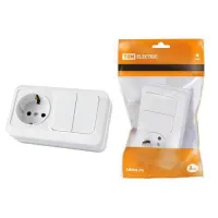 Блок комбинированный выкл. 2-кл. 10А + розетка 2П+З 16А 250В БКВР IP20 белый Ладога TDM