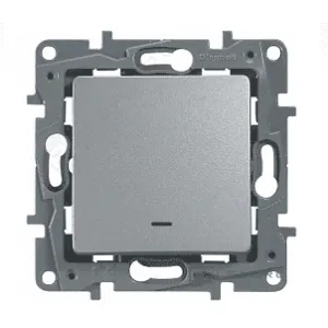 Переключатель 1-клавишный Legrand ETIKA, с подсветкой, скрытый монтаж, алюминий, 672415